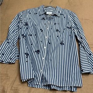 Charter Club relaxed fit navy Striped Button-Up Shirt with Embroidery